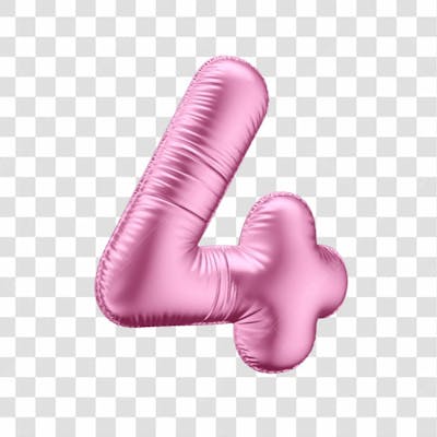 Número 4 Em 3D Formato De Balão Rosa Dia Da Mulher Dia Das Mães Menina Aniversário Fundo Transparente (1)