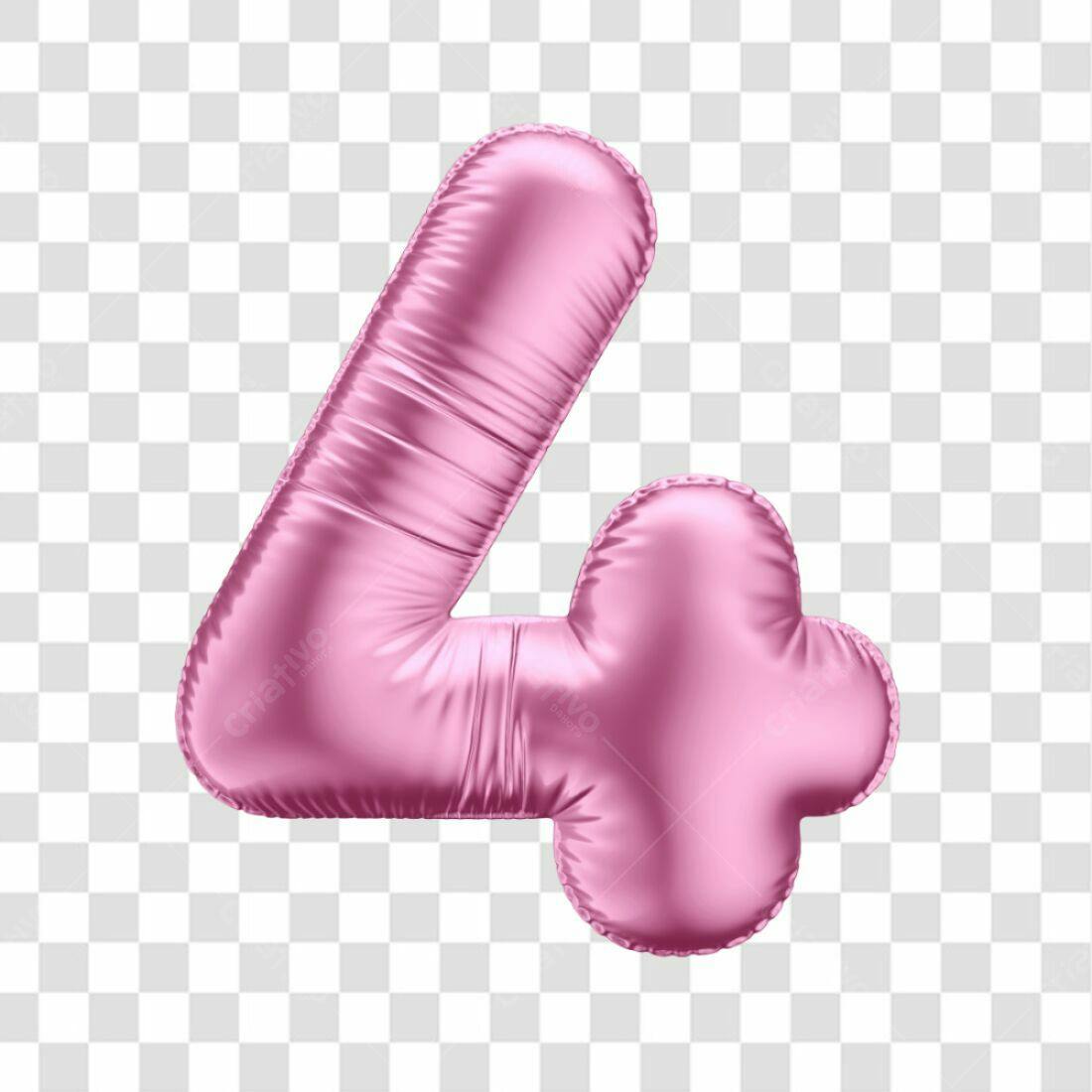 Icone Número 4 Rosa Balão PNG com fundo transparente