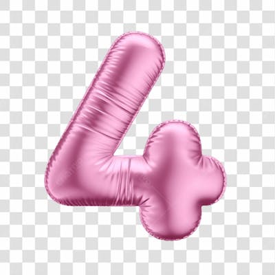 Número 4 Em 3D Formato De Balão Rosa Dia Da Mulher Dia Das Mães Menina Aniversário Fundo Transparente (2)