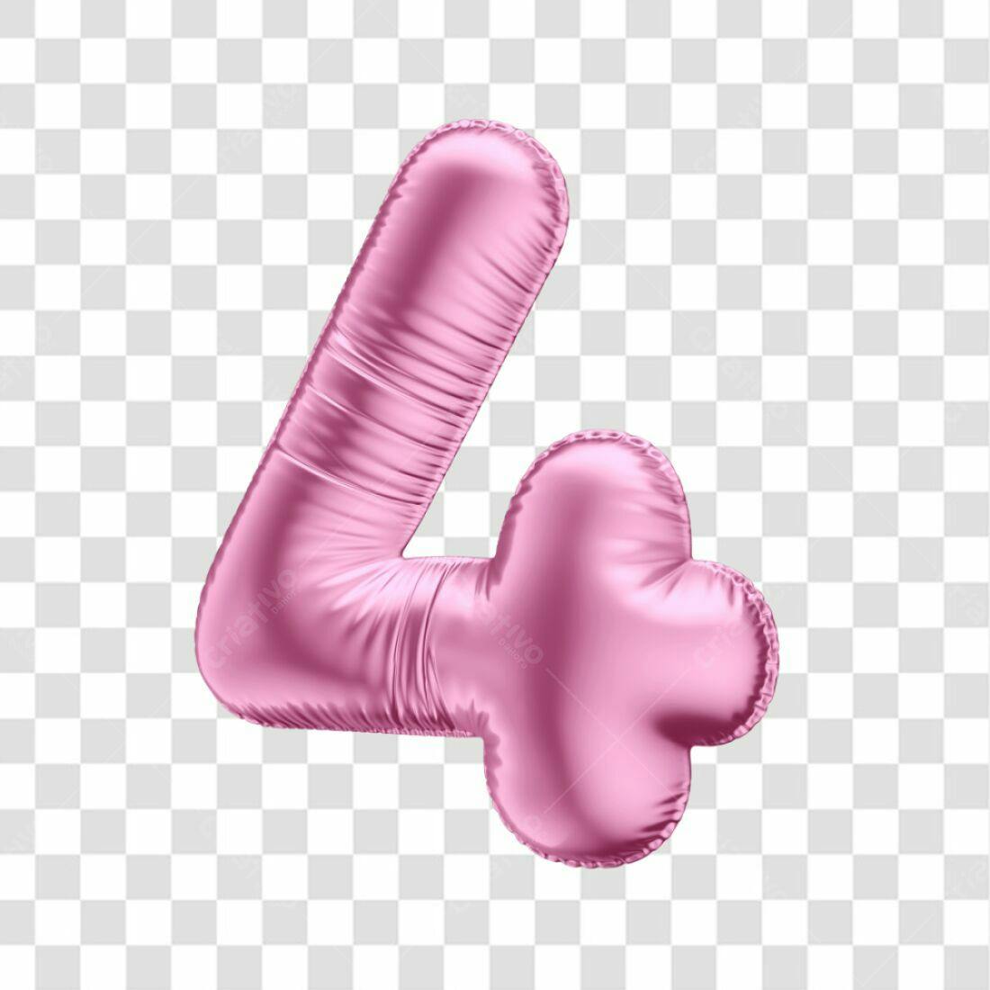 Icone Numero 4 Rosa Balão PNG com fundo transparente