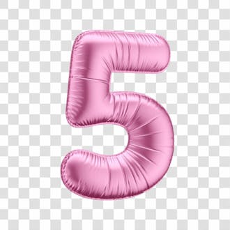 Número 5 em 3d formato de balão rosa dia da mulher dia das mães menina aniversário fundo transparente