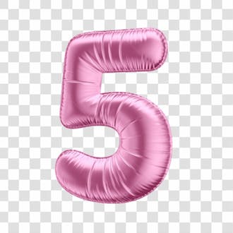 Número 5 em 3d formato de balão rosa dia da mulher dia das mães menina aniversário fundo transparente