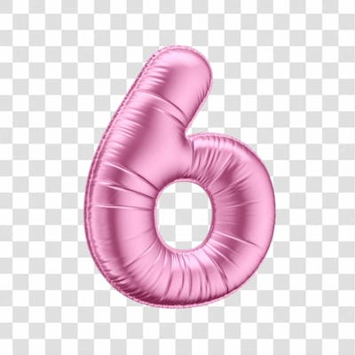 Número 6 Em 3D Formato De Balão Rosa Dia Da Mulher Dia Das Mães Menina Aniversário Fundo Transparente (1)
