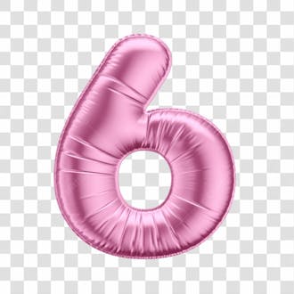 Número 6 em 3d formato de balão rosa dia da mulher dia das mães menina aniversário fundo transparente