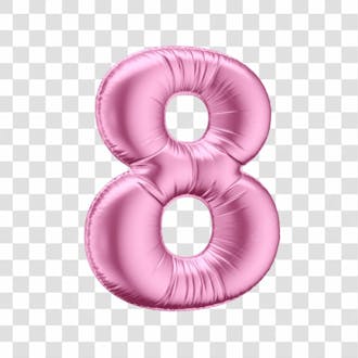 Número 8 em 3d formato de balão rosa dia da mulher dia das mães menina aniversário fundo transparente