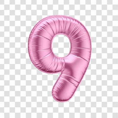 Número 9 Em 3D Formato De Balão Rosa Dia Da Mulher Dia Das Mães Menina Aniversário Fundo Transparente (1)