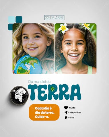 Cada dia é dia da terra psd editável para o dia mundial da terra 22 de abril