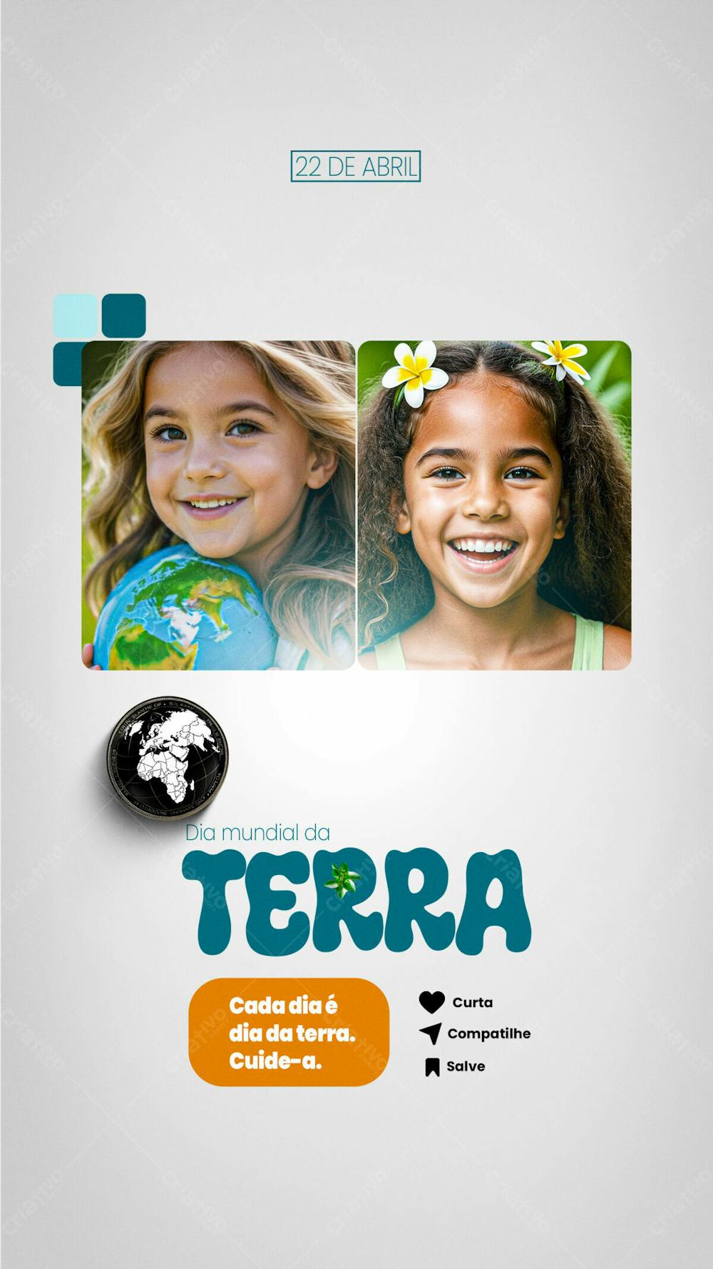 Stories Cada Dia É Dia Da Terra Psd Editável Para O Dia Mundial Da Terra 22 De Abril