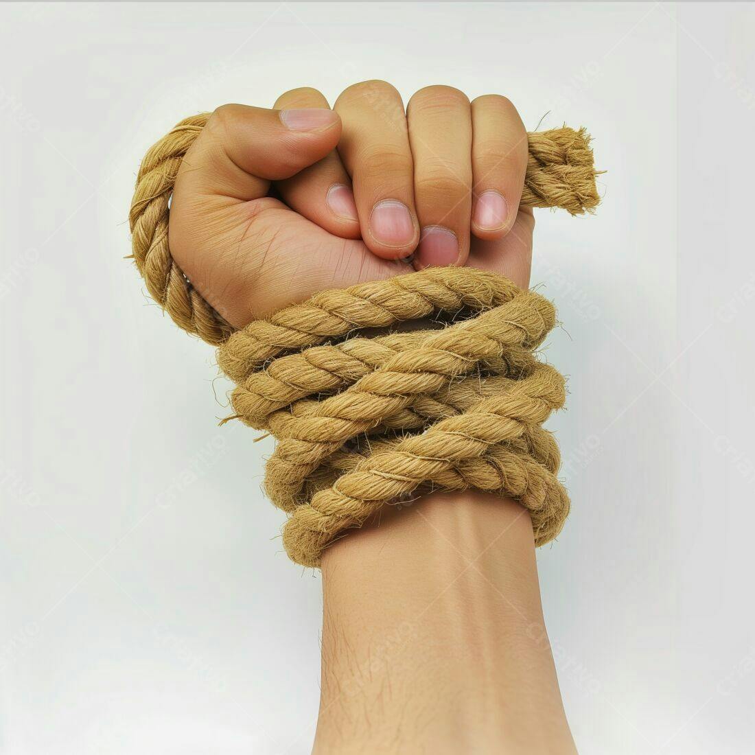 Mão amarrada com corda de sisal