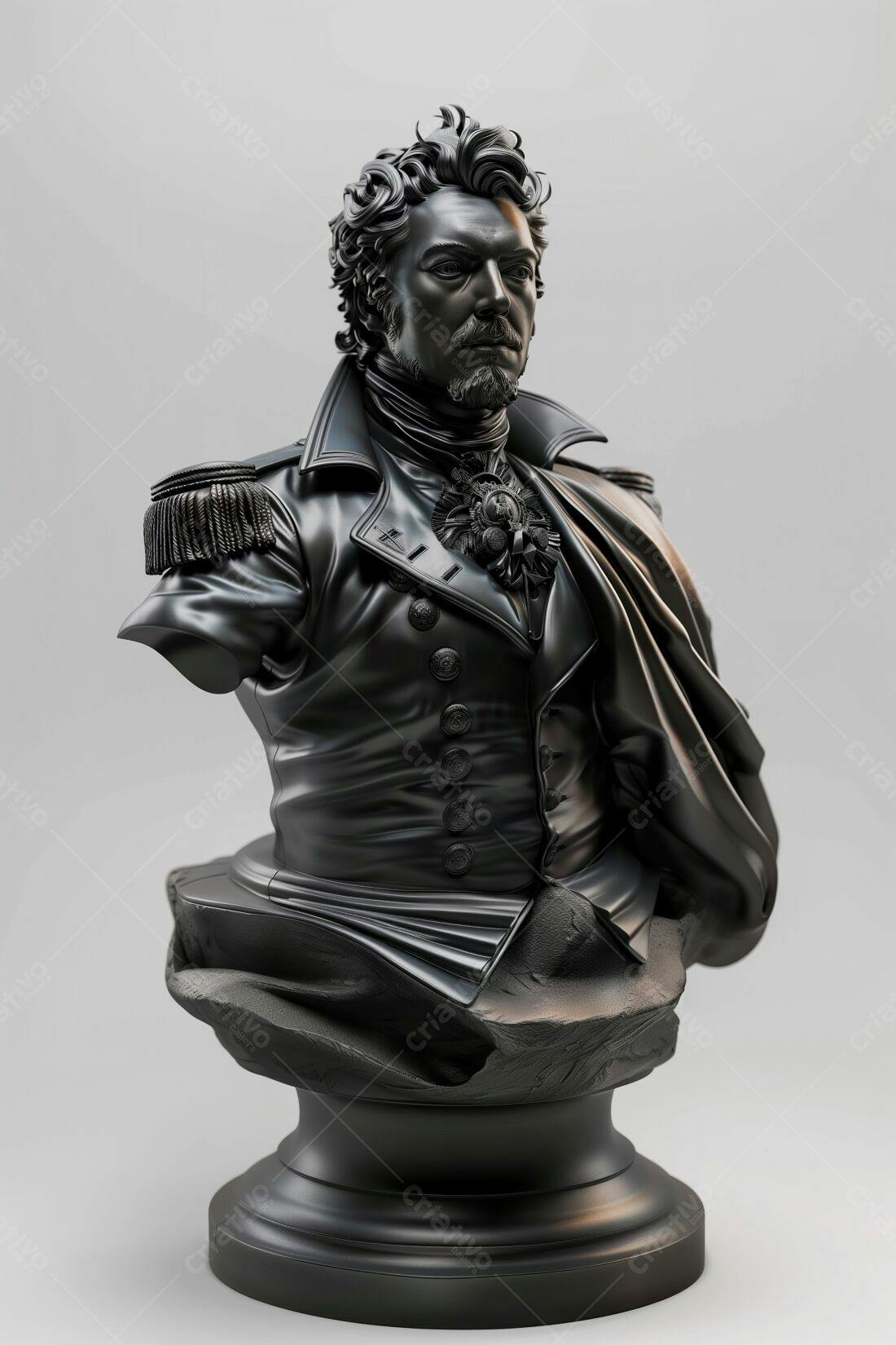 Busto de homem em uniforme militar preto
