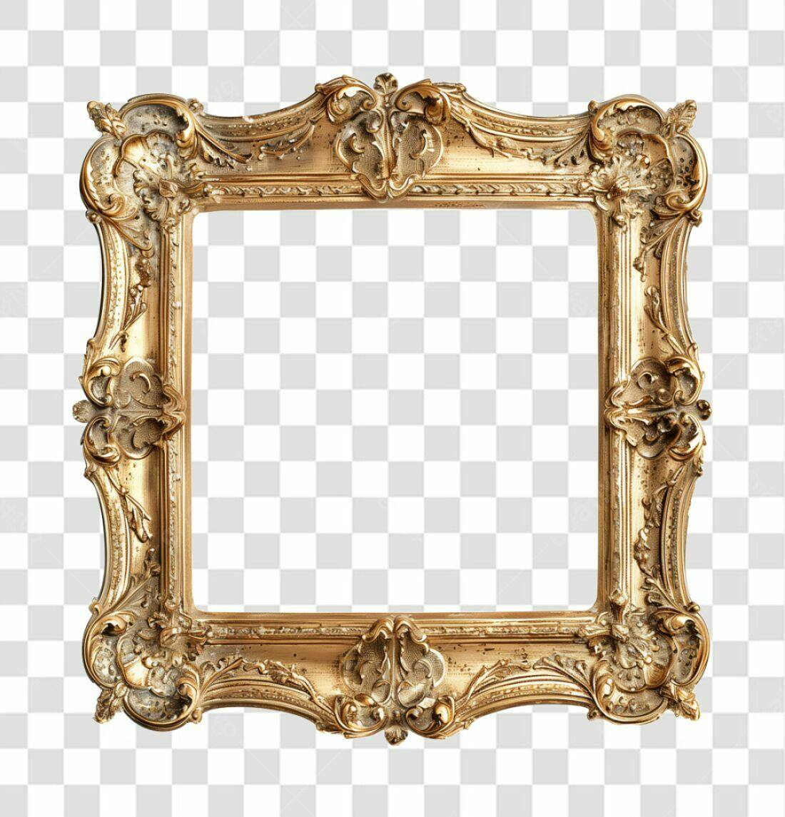 Moldura PNG com fundo transparente dourada estilo barroco