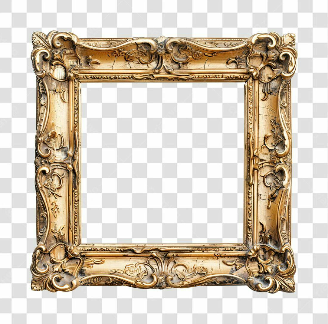 Moldura PNG com fundo transparente estilo barroco dourado