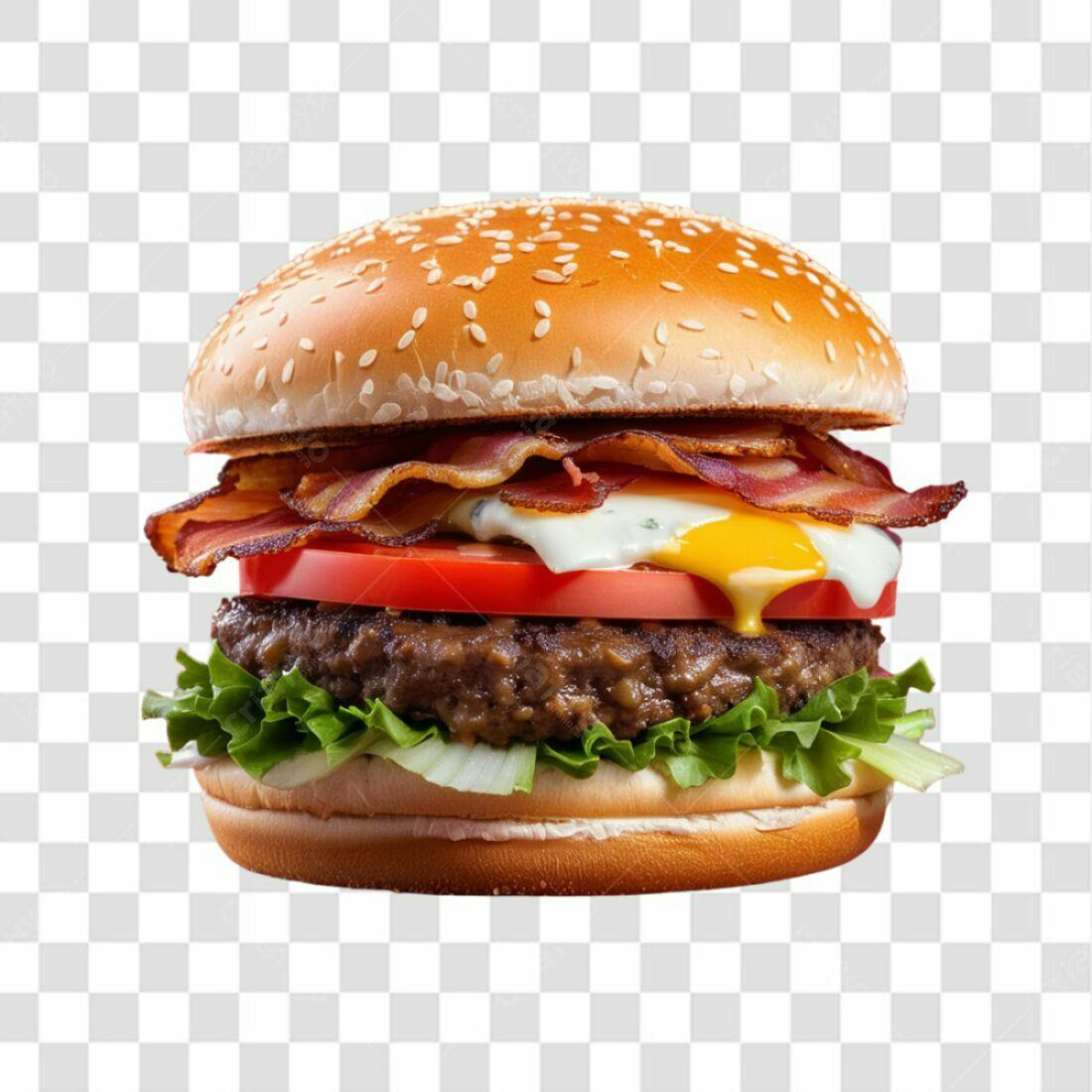 Imagem PNG de Hambúrguer com Bacon e Fundo Transparente