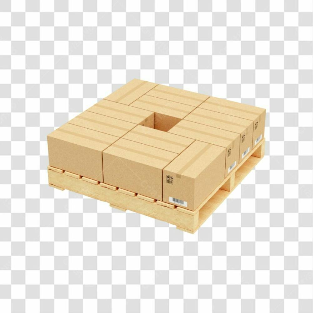 Asset 3D Elemento Palete De Madeira Com Embalagens De Papel Kraft Transporte Envio Armazenar Fundo Transparente (13)
