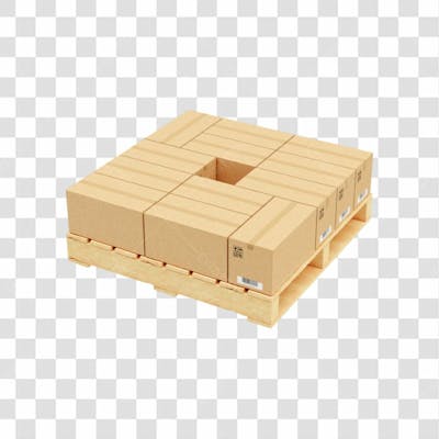 Asset 3D Elemento Palete De Madeira Com Embalagens De Papel Kraft Transporte Envio Armazenar Fundo Transparente (13)