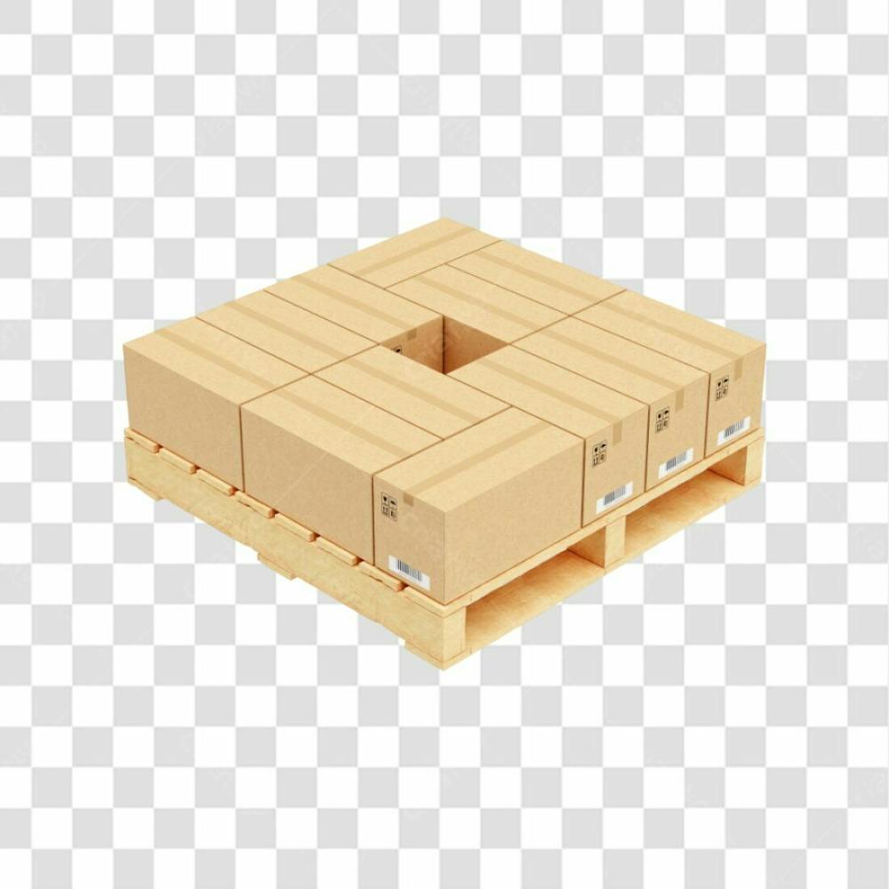 Asset 3D Elemento Palete De Madeira Com Embalagens De Papel Kraft Transporte Envio Armazenar Fundo Transparente (14)