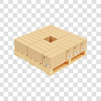 Asset 3D Elemento Palete De Madeira Com Embalagens De Papel Kraft Transporte Envio Armazenar Fundo Transparente (14)