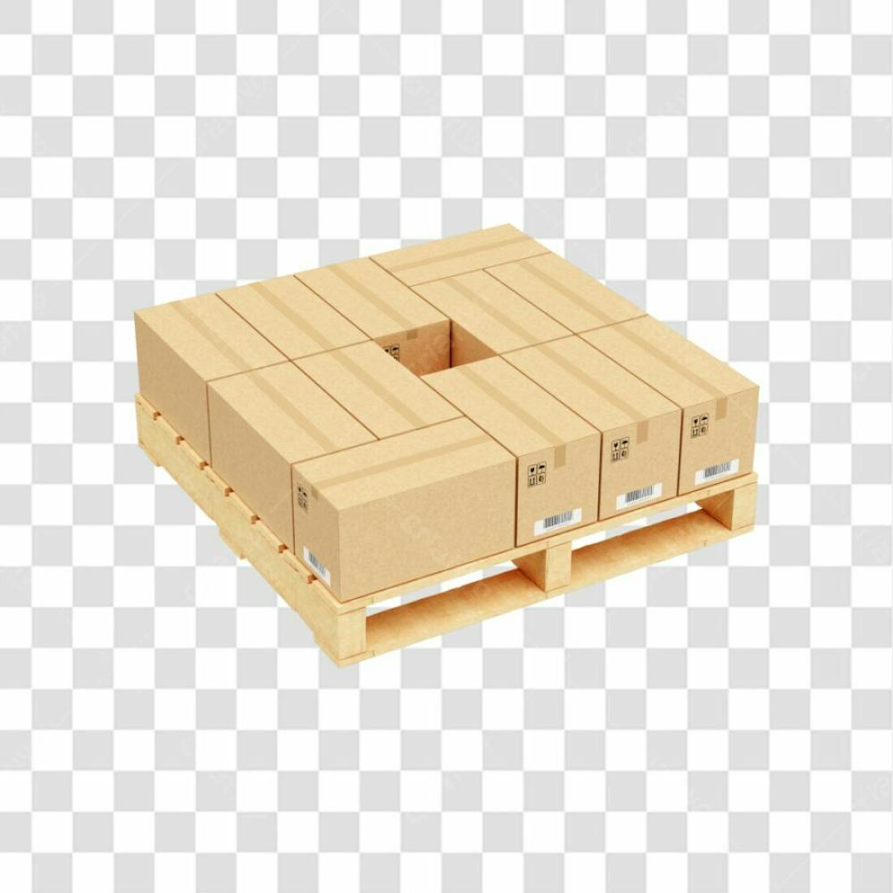 Asset 3D Elemento Palete De Madeira Com Embalagens De Papel Kraft Transporte Envio Armazenar Fundo Transparente (15)