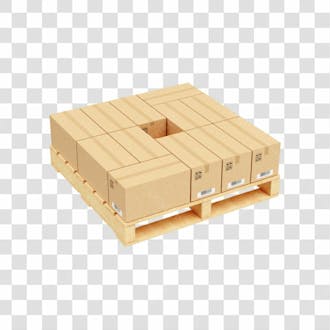 Asset 3d elemento palete de madeira com embalagens de papel kraft transporte envio armazenar fundo transparente