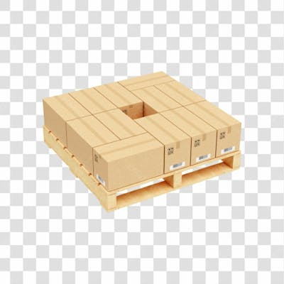 Asset 3D Elemento Palete De Madeira Com Embalagens De Papel Kraft Transporte Envio Armazenar Fundo Transparente (15)
