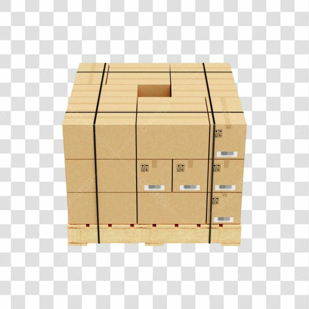 Asset 3D Elemento Palete De Madeira Com Embalagens De Papel Kraft Transporte Envio Armazenar Fundo Transparente (1)