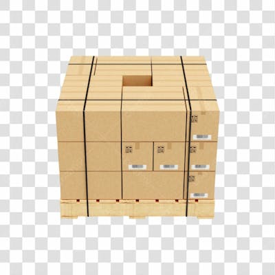 Asset 3D Elemento Palete De Madeira Com Embalagens De Papel Kraft Transporte Envio Armazenar Fundo Transparente (1)
