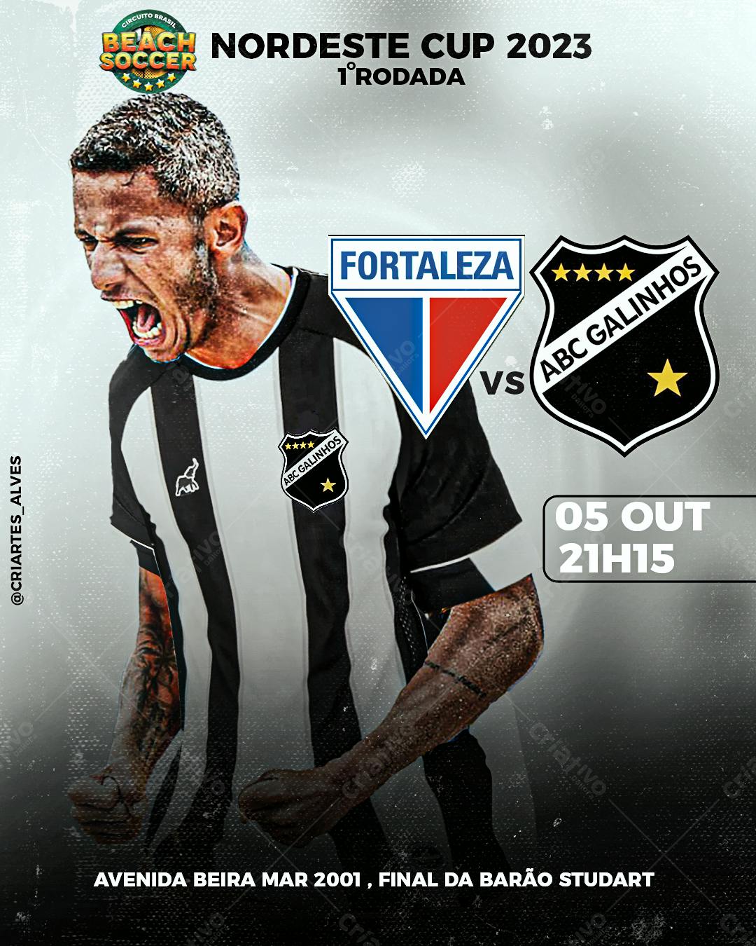 Flyer Nordeste Cup 2023 Fortaleza x ABC Galinhos PSD Editável