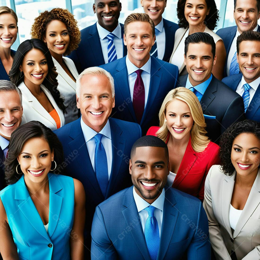 Grupo diverso de executivos sorrindo