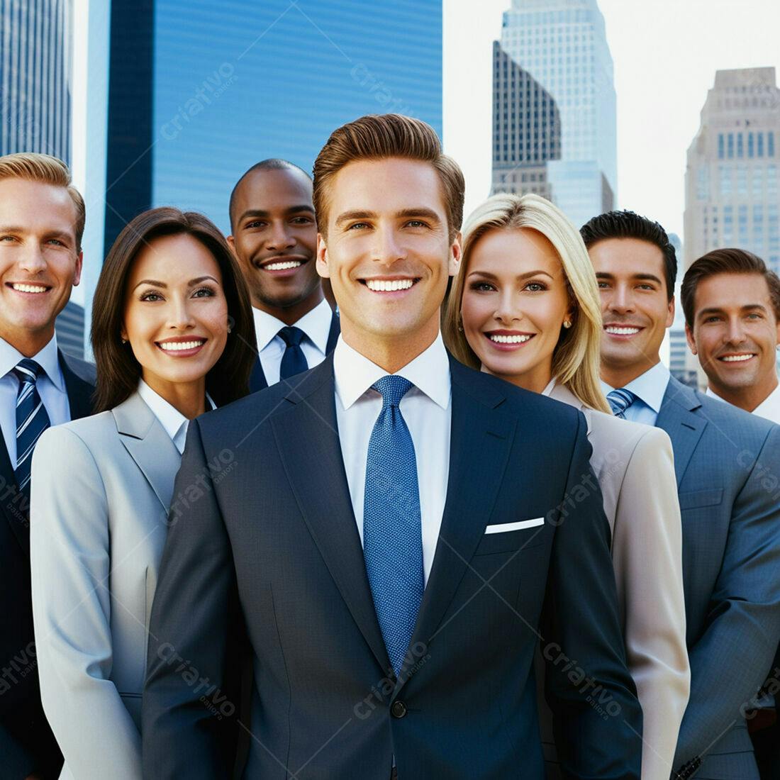 Equipe de negócios sorrindo em cidade moderna