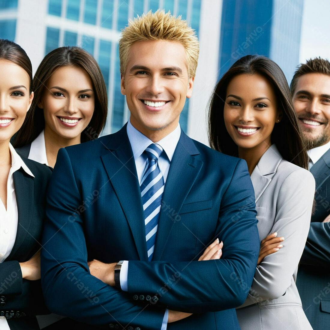 Equipe de Negócios Sorrindo em Frente a Prédio Moderno
