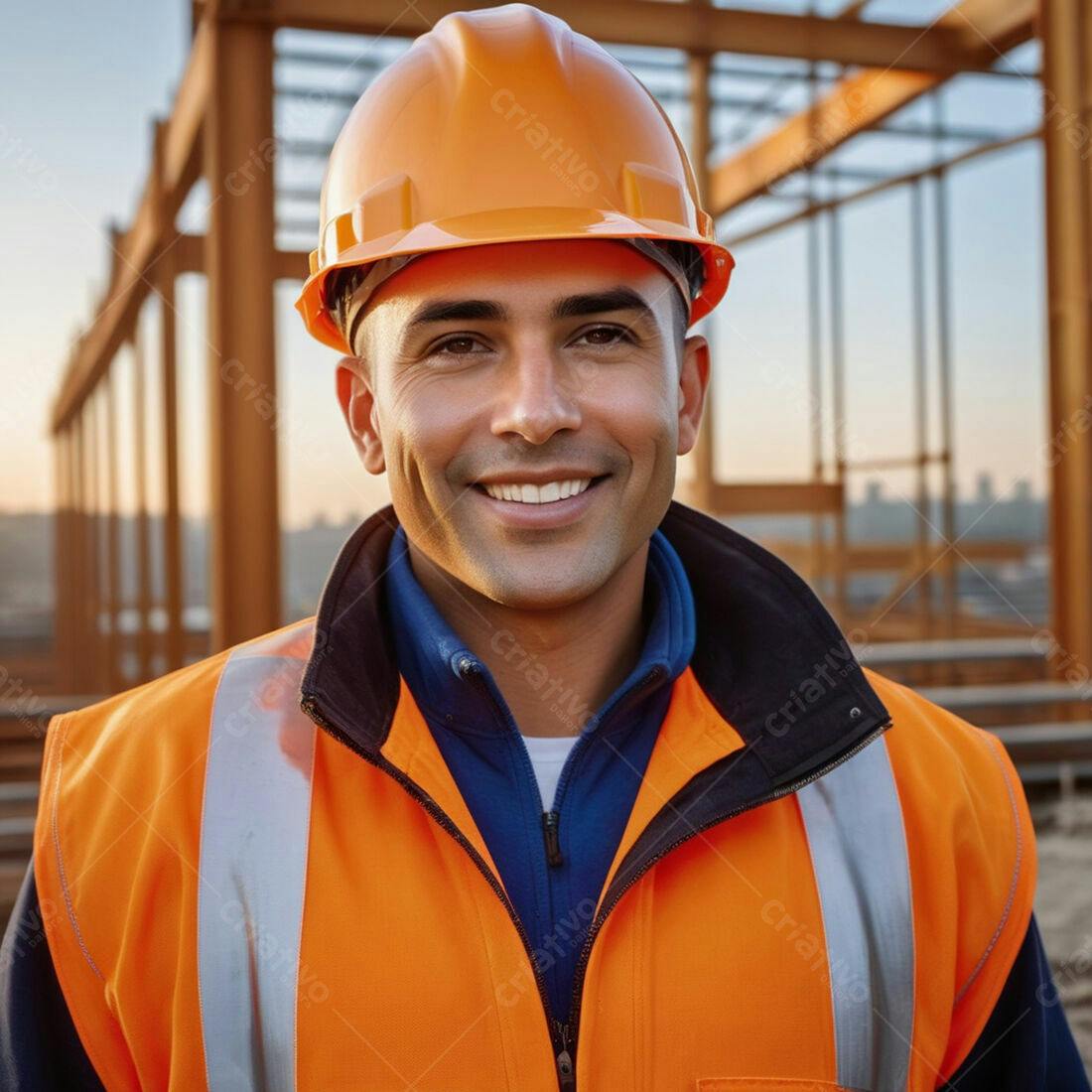 Engenheiro sorridente em obra de construção