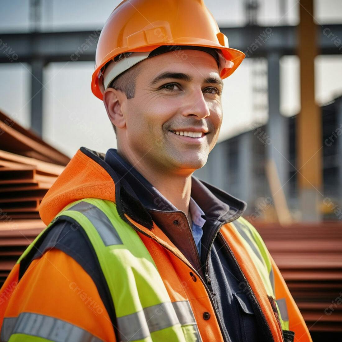 Engenheiro sorrindo em obra construção civil