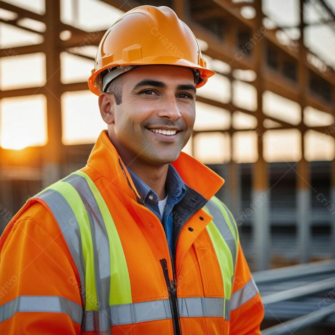 Engenheiro sorridente em obra construção civil