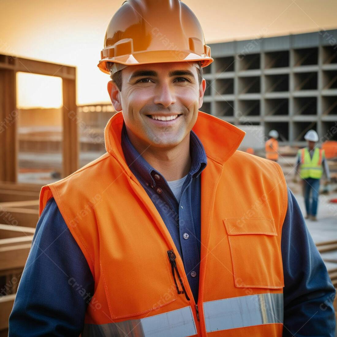 Engenheiro sorrindo em obra construção civil