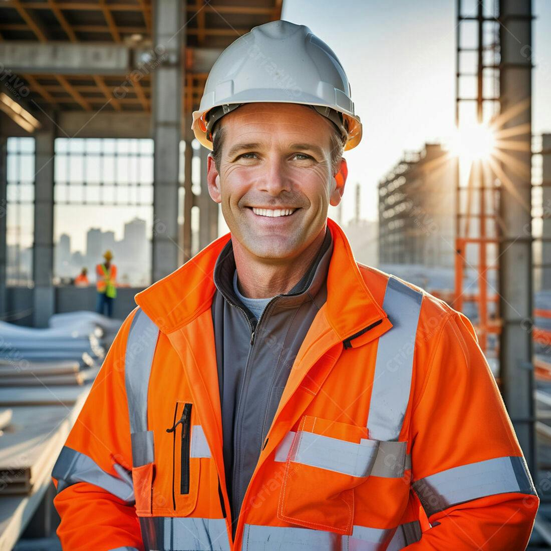 Engenheiro sorridente em obra de construção
