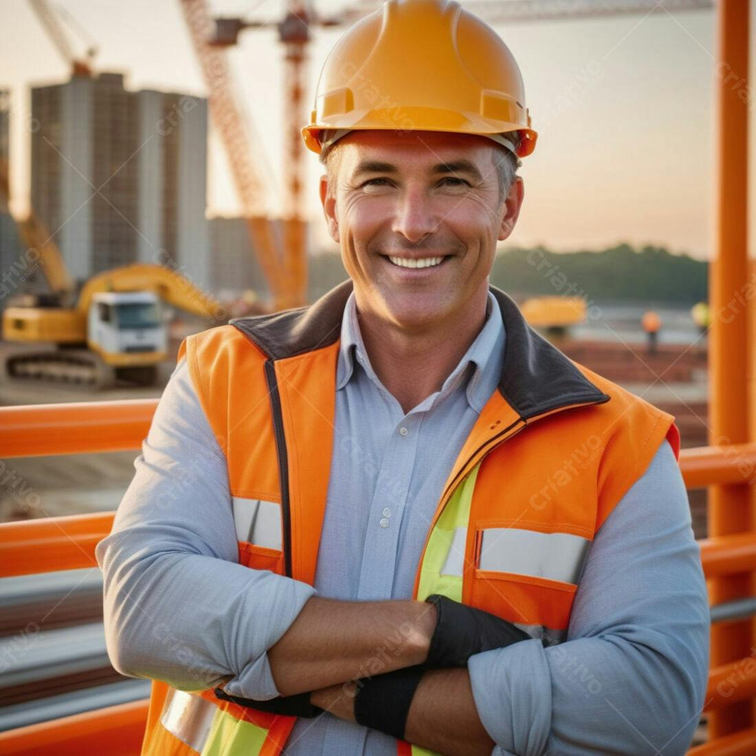 Engenheiro sorridente em obra de construção