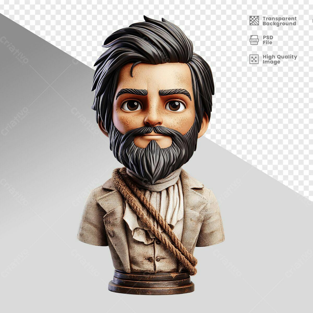 Busto de Homem Barbudo Estilo Cartoon PSD Editável