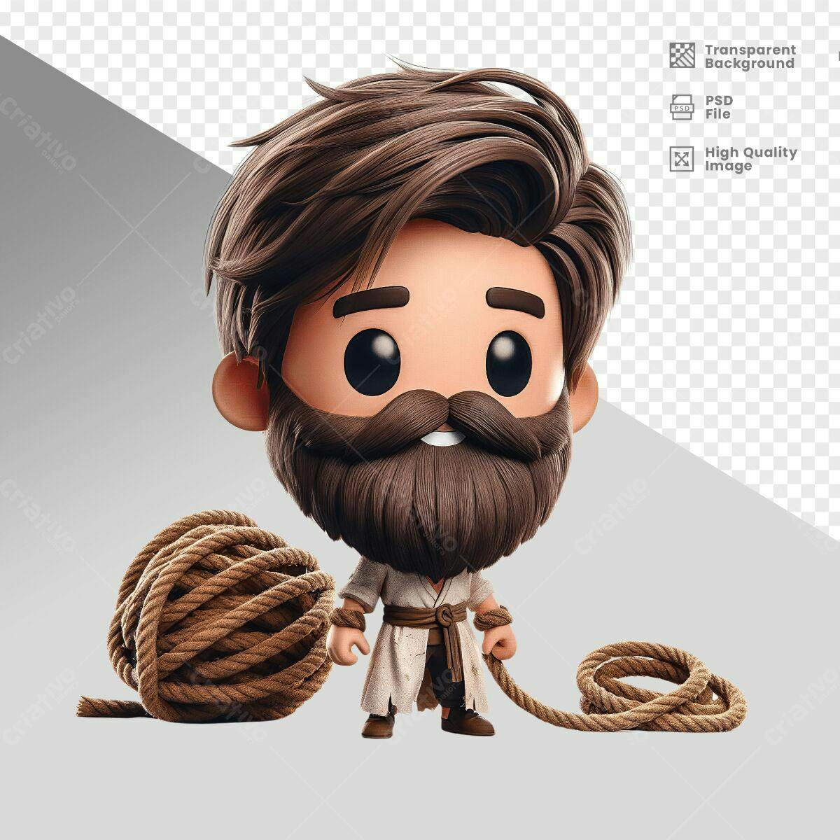 Personagem Cartoon com Corda PSD Editável