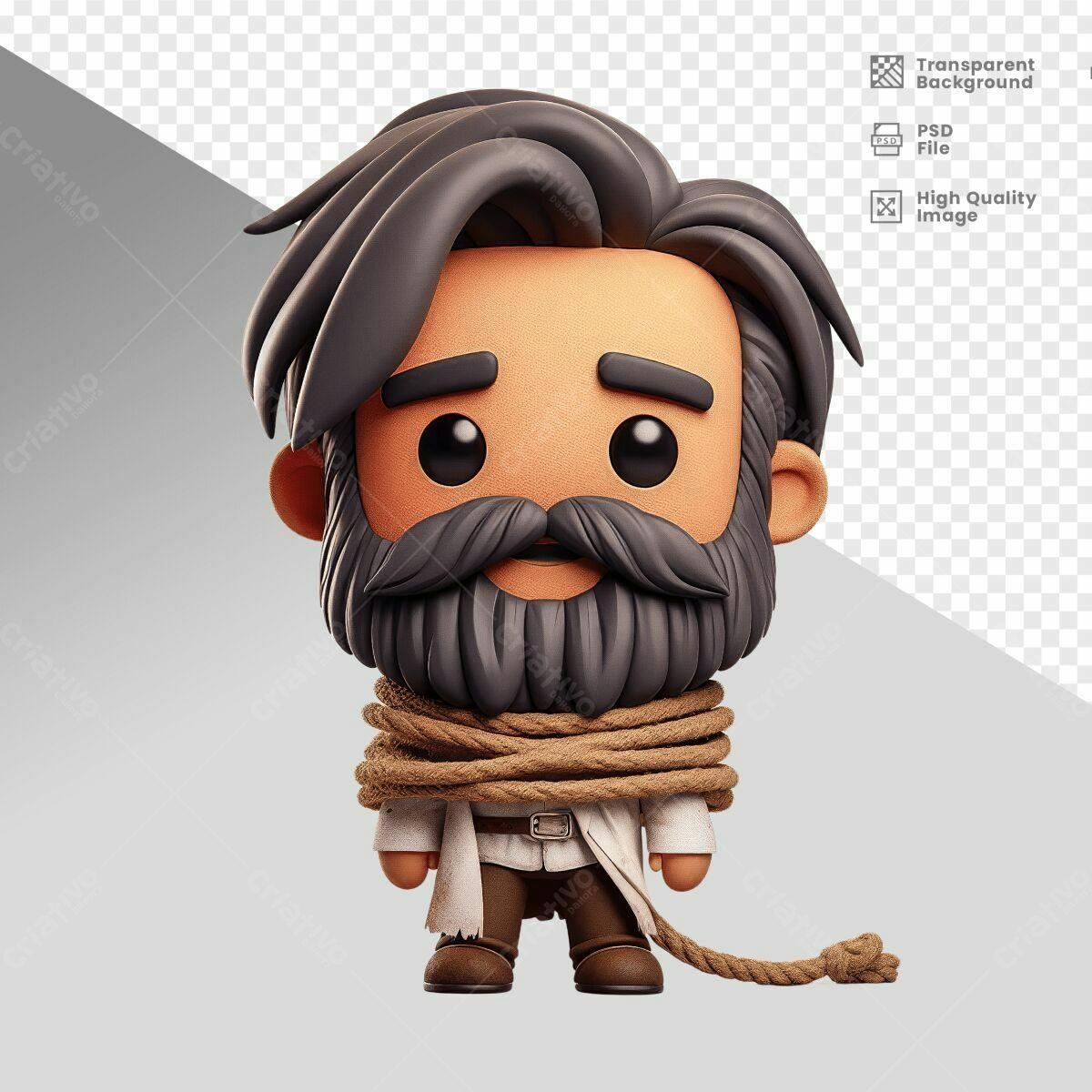 Personagem Cartoon Amarrado PSD Editável