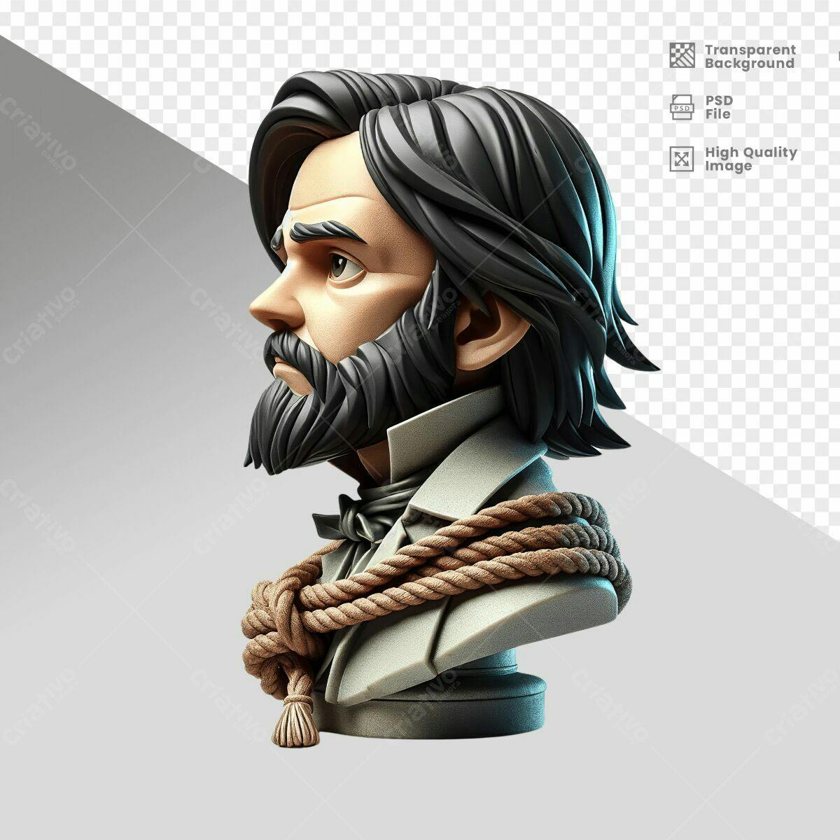 Busto Masculino em 3D estilo Cartoon PSD Editável