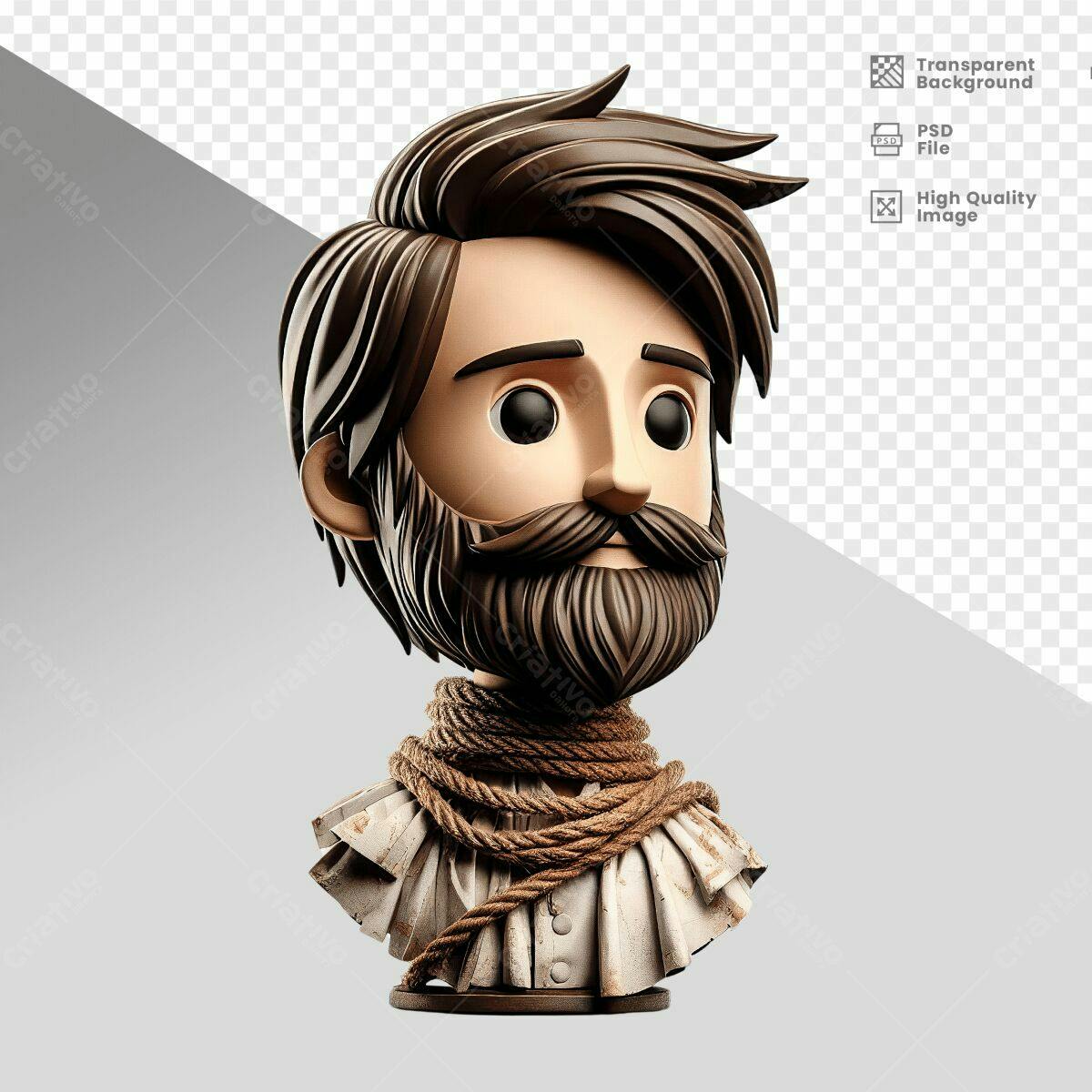 PSD de Busto Masculino Cartoon 3D em tons Marrons PSD Editável