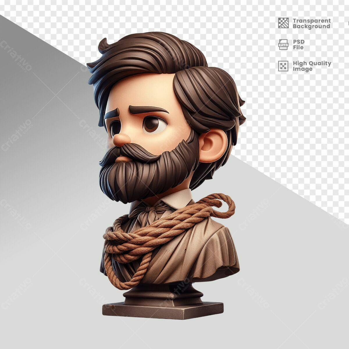 Busto de Homem com Barba PSD Editável