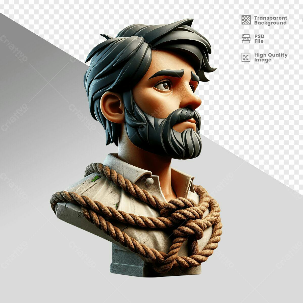 Busto de Homem com Corda PSD Editável