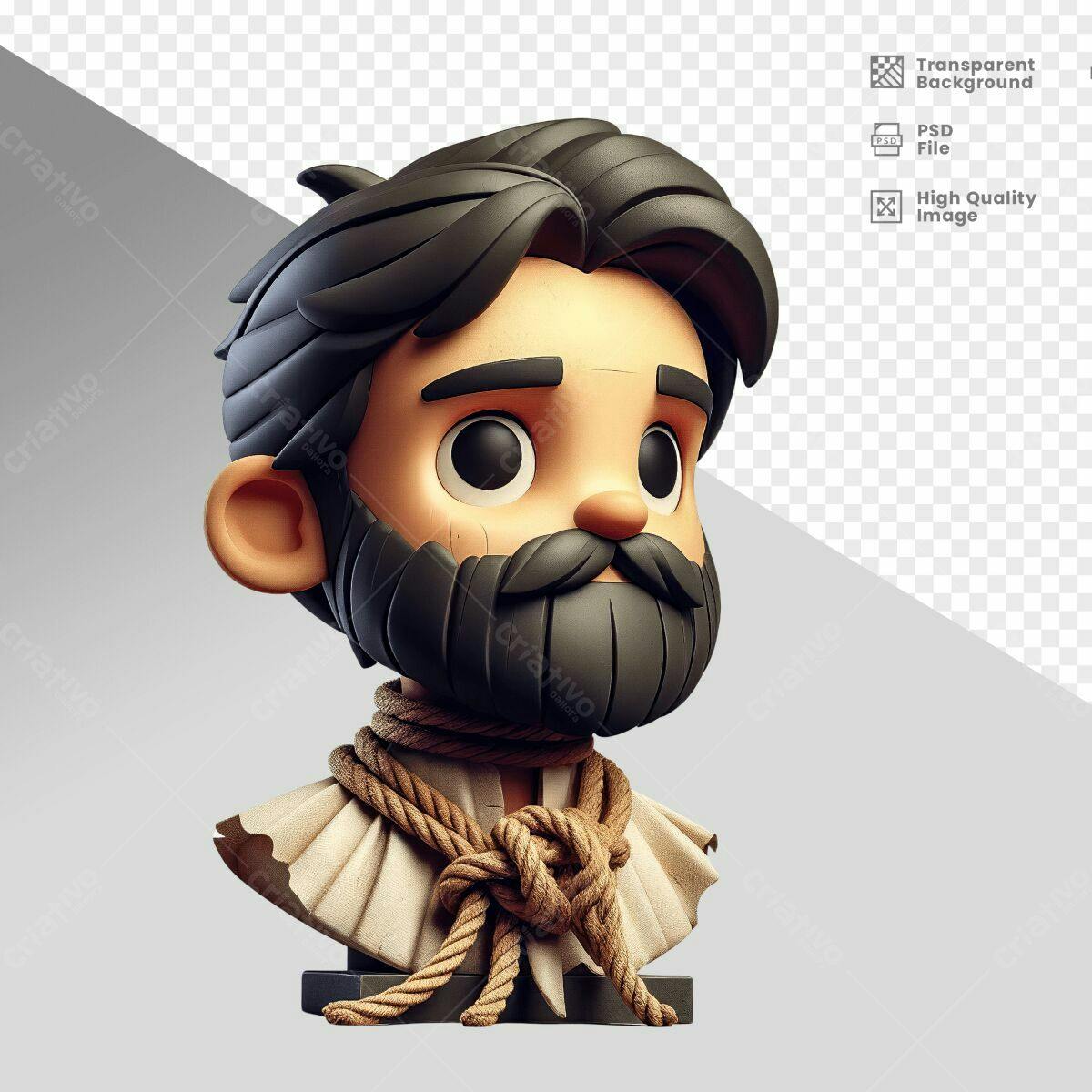 Busto Cartoon Masculino com Corda PSD Editável
