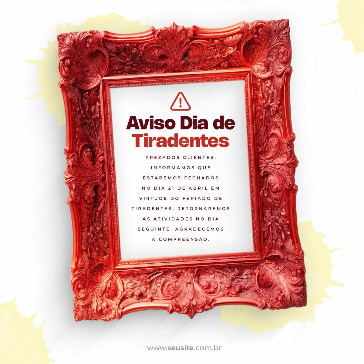 Aviso Dia de Tiradentes PSD Editável