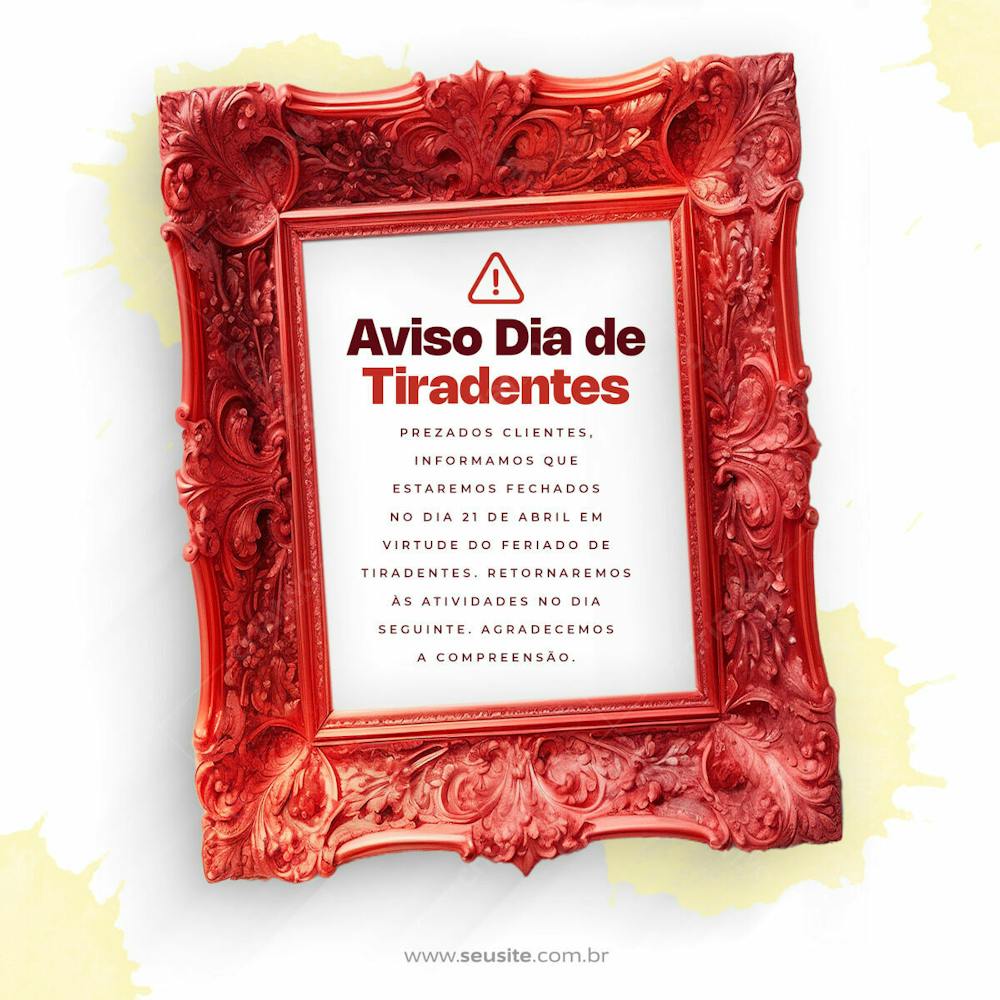 Aviso Para O Dia De Tiradentes