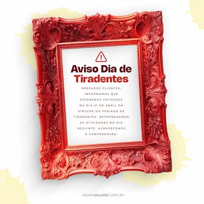 Aviso Para O Dia De Tiradentes