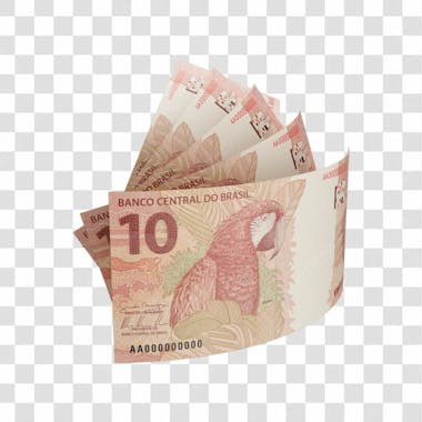 Asset 3d dinheito nota cédula 10 reais real brasileiro finança com fundo transparente