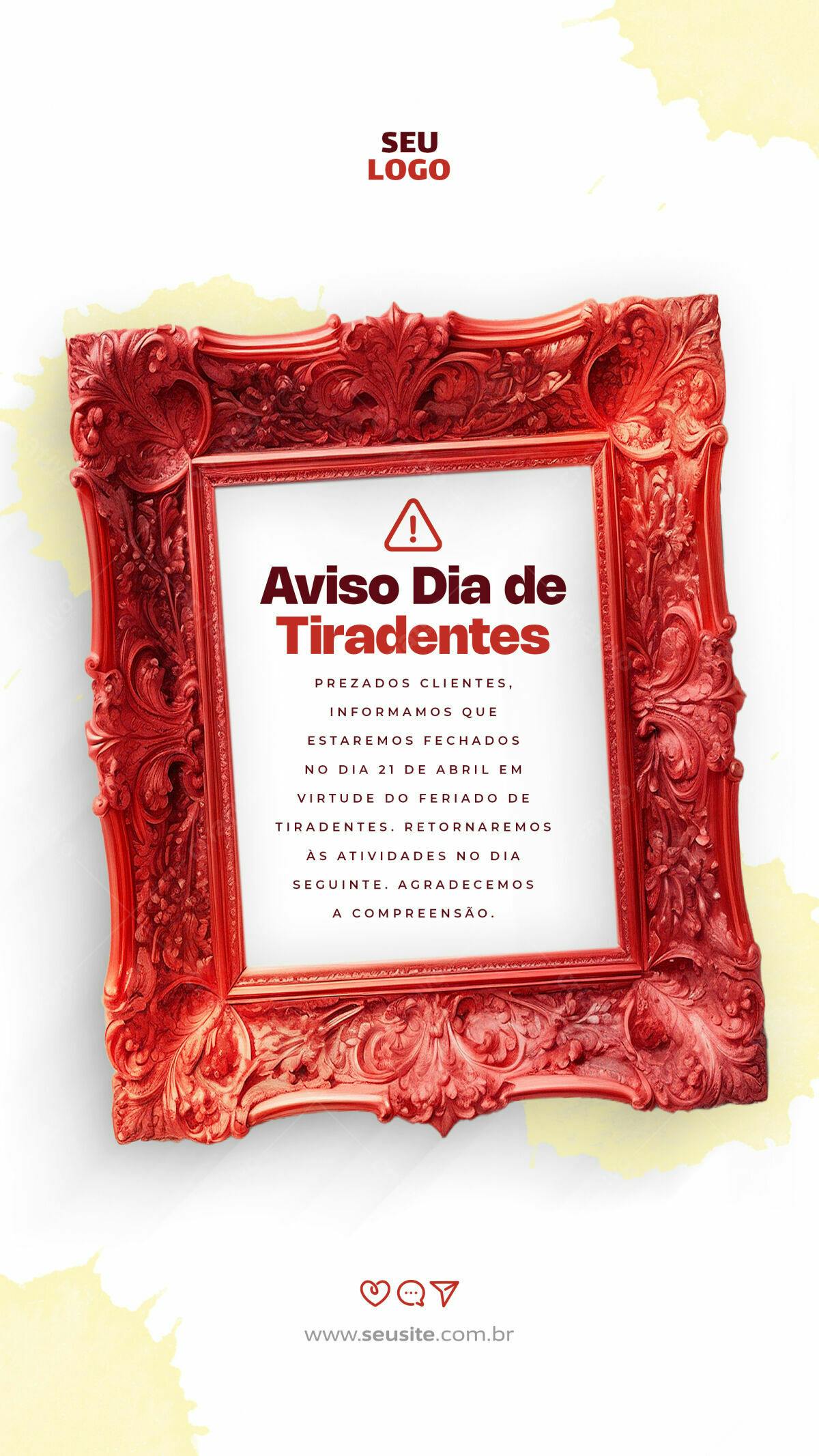 Aviso Dia de Tiradentes PSD Editável