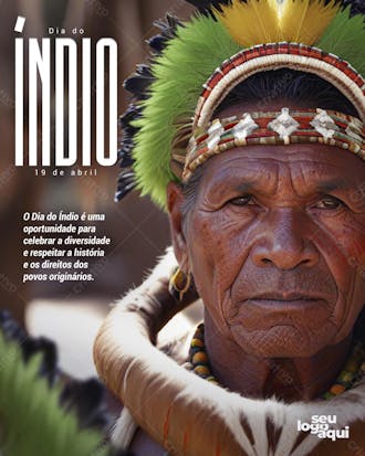 Dia do índio, homem indígena, flyer, feed, ia